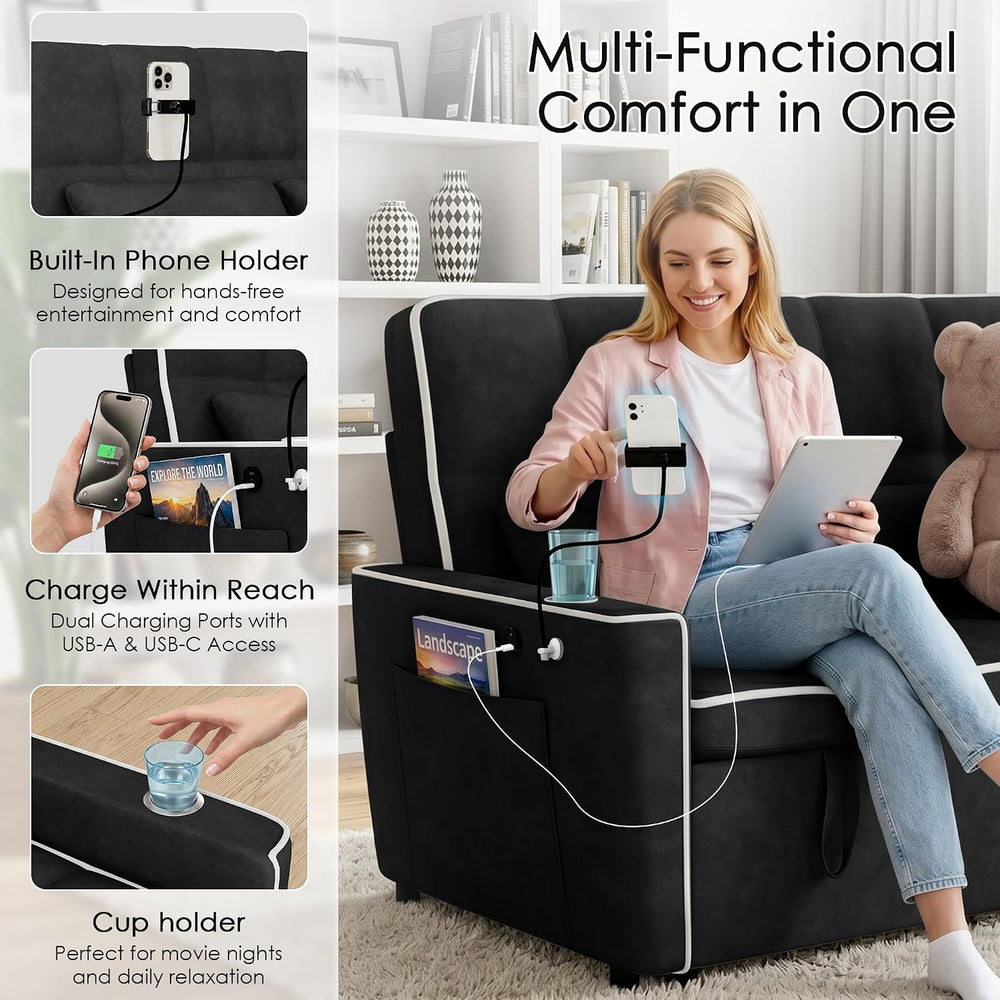54'' Sleeper Sofa, Convertible Sofa Bed with Phone Holder, Pull Out C...