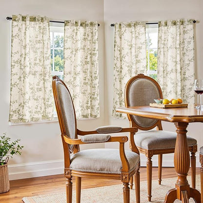 jinchan Floral Kitchen Curtains 45 Inch Linen Tier Curtains Christmas Decor - Image 2