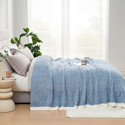 Snuggle Sac Queen Size Bed Blanket Heather Blue, Reversible Super Soft - Image 5