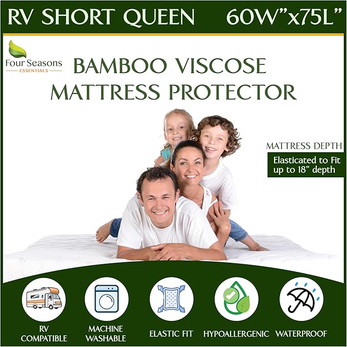 Four Seasons Essentials RV Short Queen Size Waterproof Mattress Protector by FourSeasonsEssentials