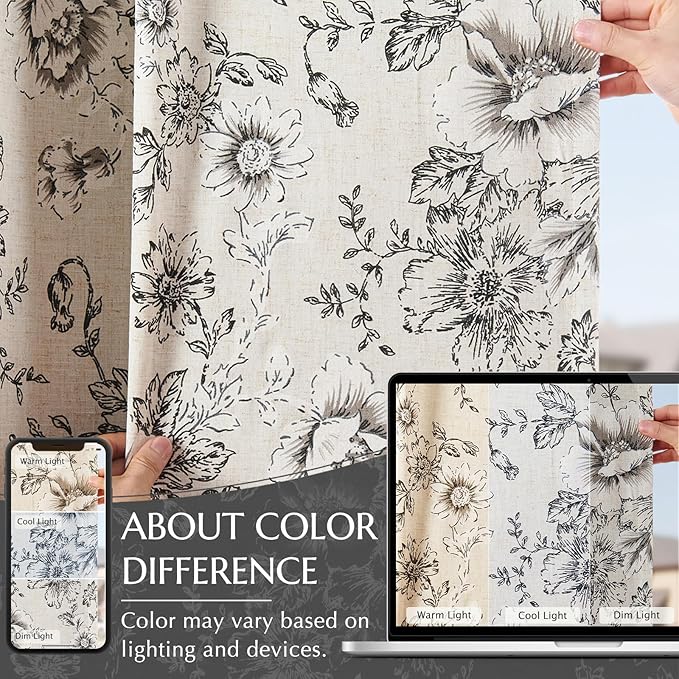 jinchan Linen Floral Tier Curtains 45 Inch Farmhouse Botanic Cafe Curtains - Image 9