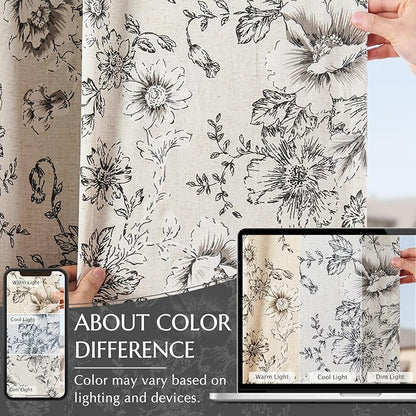 jinchan Linen Floral Tier Curtains 45 Inch Farmhouse Botanic Cafe Curtains - Image 9