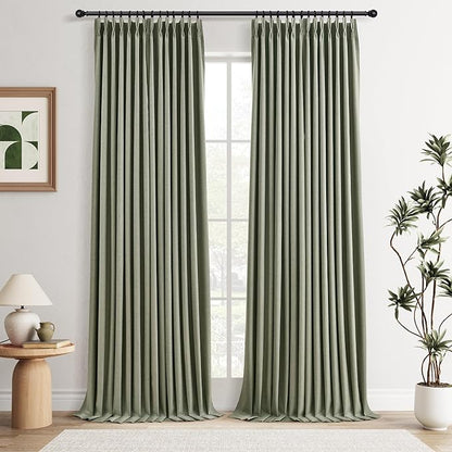 Joywell Pinch Pleated 100% Blackout Linen Curtains 120 Inch 2 Panels Set Pinch by Joywell