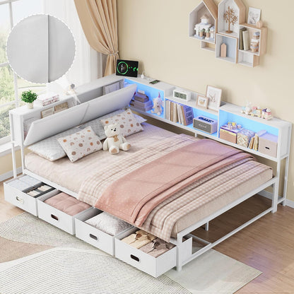 full corner bed frame with 4 storage bookcases, main product view