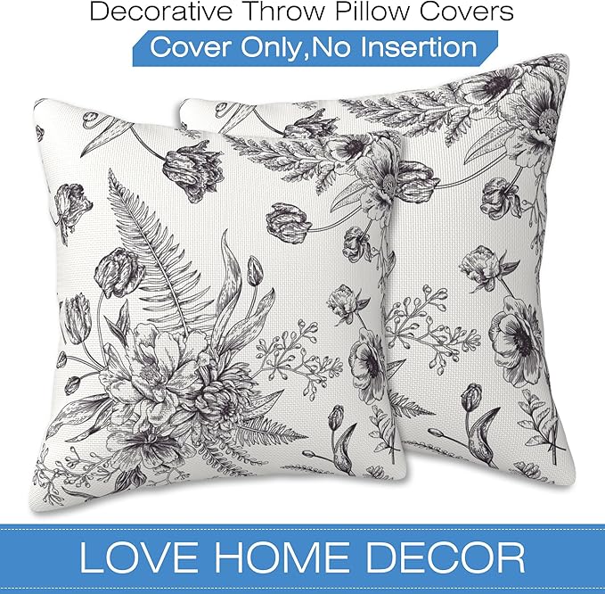Throw Pillow Covers French Grey Botanical Pillow Covers 18x18 Inch Set of 2 - Image 3