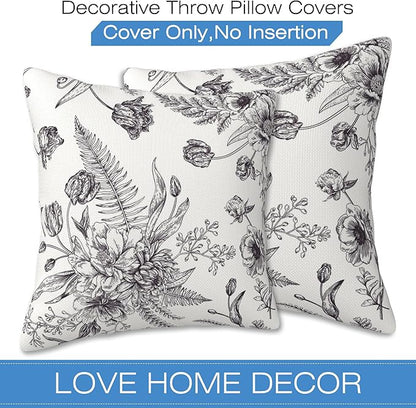 Throw Pillow Covers French Grey Botanical Pillow Covers 18x18 Inch Set of 2 - Image 3