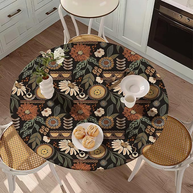 Boho Floral Fitted Round Tablecloth - Image 3