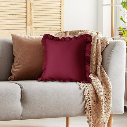 KKJIAF Ruffle Pillow Cases 24x24 Inches, Burgundy Square Ruffled Pillow Covers - Image 5