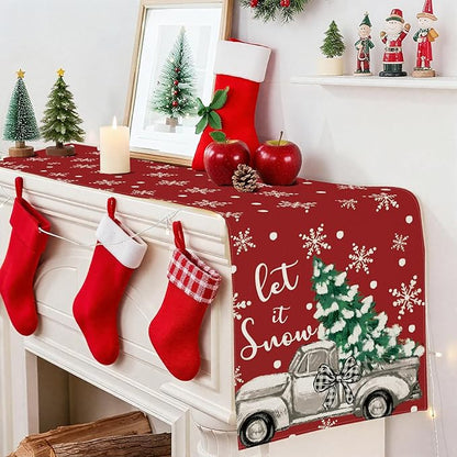 OTOSTAR Truck Christmas Tree Let It Snow Christmas Table Runner, Xmas Seasonal - Image 5