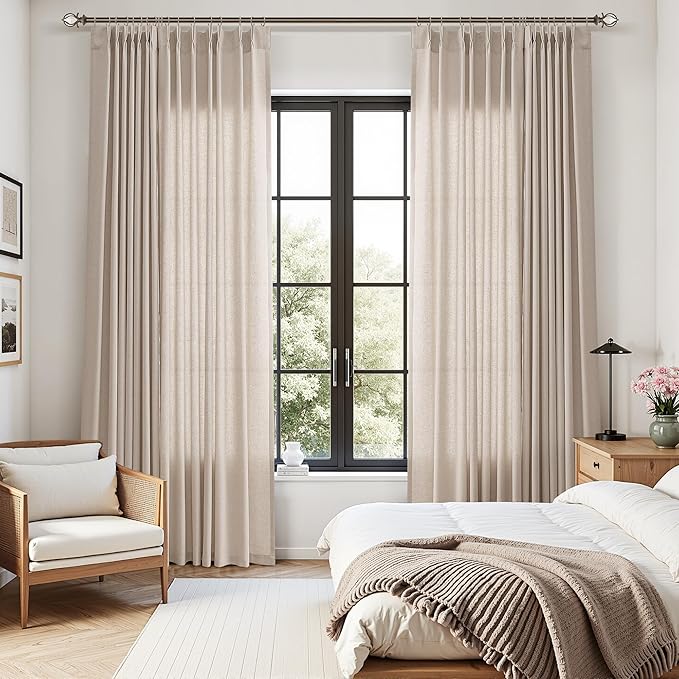 Tan Pinch Pleated Linen Curtains 96 Inch Length 2 Panels - Image 2