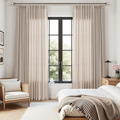 Tan Pinch Pleated Linen Curtains 96 Inch Length 2 Panels - Image 2