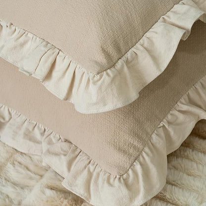 Pillow Shams Set of 2 Pure Cotton Champray Ruffled Edge, Thick and Solid Washed - Image 2