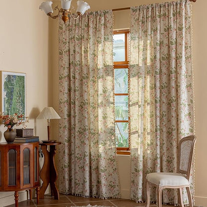 ENJOYBRIDAL Pink Floral 63 Inch Curtains 2 Panel Set Bedroom Semi Sheer Drapes by ENJOYBRIDAL