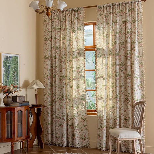 ENJOYBRIDAL Pink Floral 63 Inch Curtains 2 Panel Set Bedroom Semi Sheer Drapes by ENJOYBRIDAL