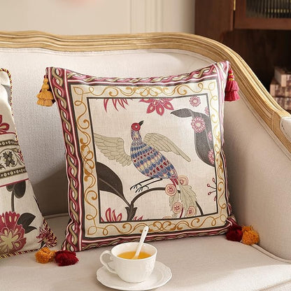 patdrea Designer Throw Pillow Cover 18"x18", Vintage Bird and Floral Pattern - Image 2