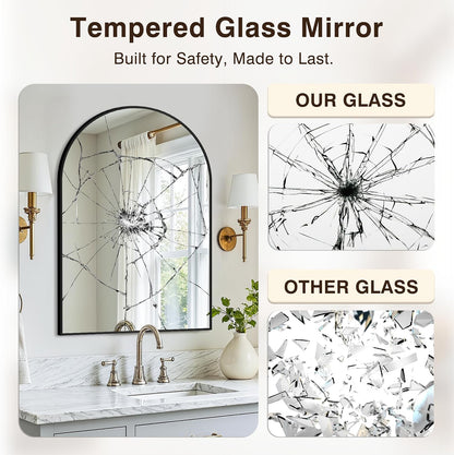arched bathroom vanity mirror for over sink, 2 showing dimensions
