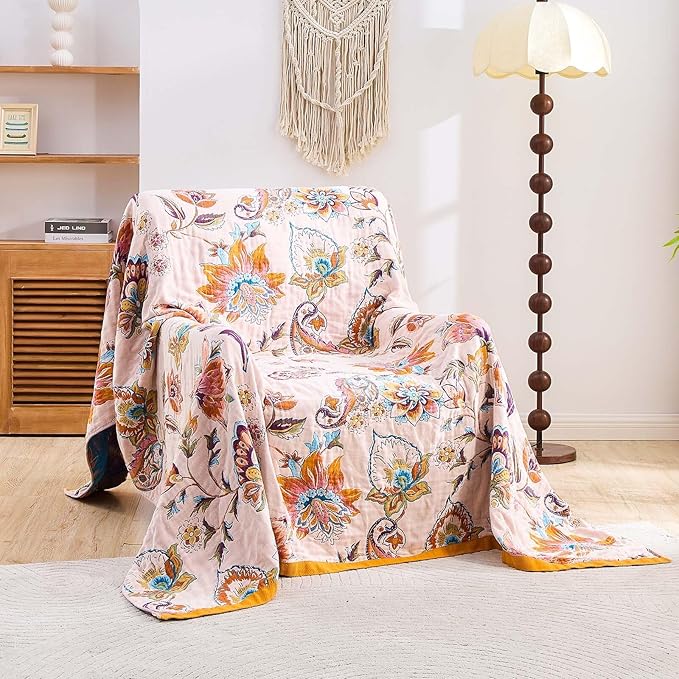 Boho Throw Blanket for Bed, 100% Cotton Soft Rustic Quilt Fall Blanket - Image 2