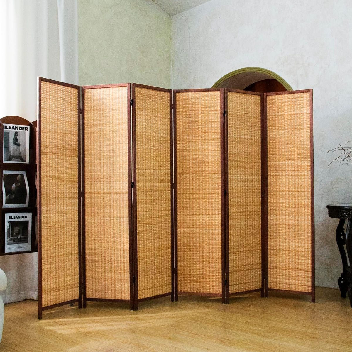 6 panel bamboo room divider screen,5.6 ft tall, side view
