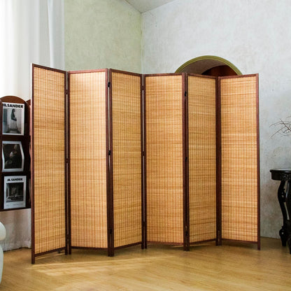 6 panel bamboo room divider screen,5.6 ft tall, side view