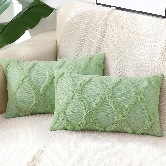 decorUhome Throw Pillow Covers 12x20 Inch Set of 2, Soft Plush Faux Fur Wool by decorUhome
