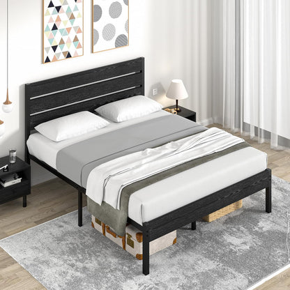 vecelo queen size bed frame - heavy-duty metal, side view