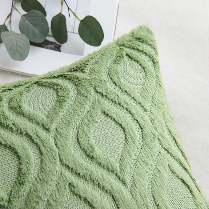 MIULEE Sage Green Throw Pillow Covers 18x18 Inch, Soft Spring Plush Faux Wool - Image 5