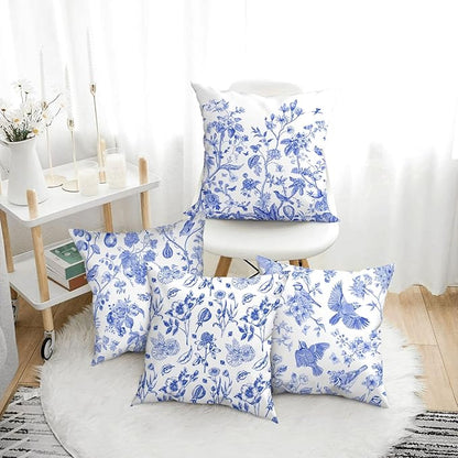 Blue Floral Bird Pillow Covers 18x18 Inch, Chinoiserie Throw Pillow Cases Set - Image 5