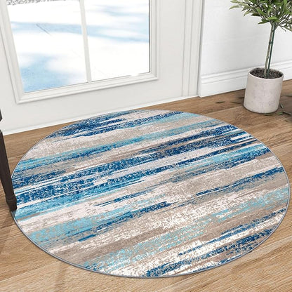 Modern Abstract Round Rug 3Ft, Circular Entryway Rugs Thin Print Faux Wool by lansny
