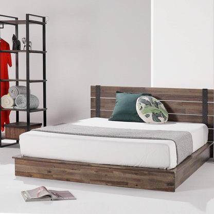 zinus brock metal and wood platform bed frame/solid, close-up detail