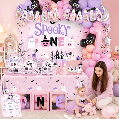 Spooky One Birthday Decorations Girl 274Pcs Pink Halloween 1st Birthday Kit