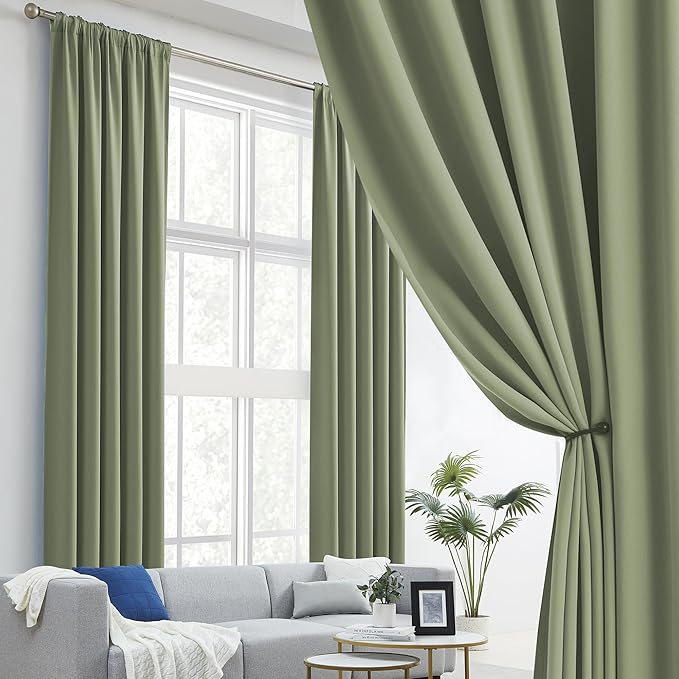 DUALIFE Light Sage Green Curtains 92 Inches Long Back Tab/Rod Pocket Room - Image 2