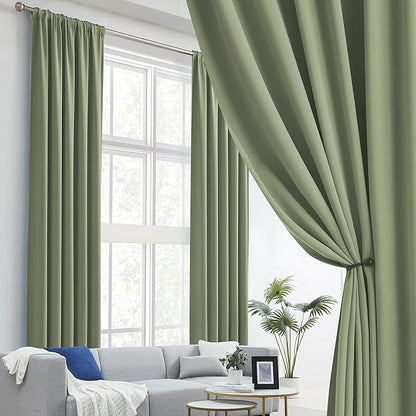 DUALIFE Light Sage Green Curtains 92 Inches Long Back Tab/Rod Pocket Room - Image 2