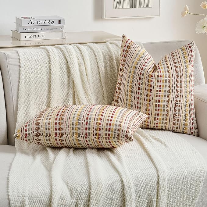 FUTEI Brown Red Decorative Throw Pillow Covers 24x24 Inch Set of 2, Soft Cozy - Image 5