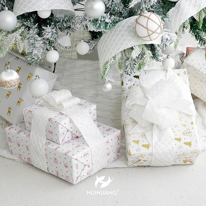 HUIHUANG White Glitter Wired Ribbon - Image 3