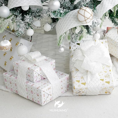 HUIHUANG White Glitter Wired Ribbon - Image 3