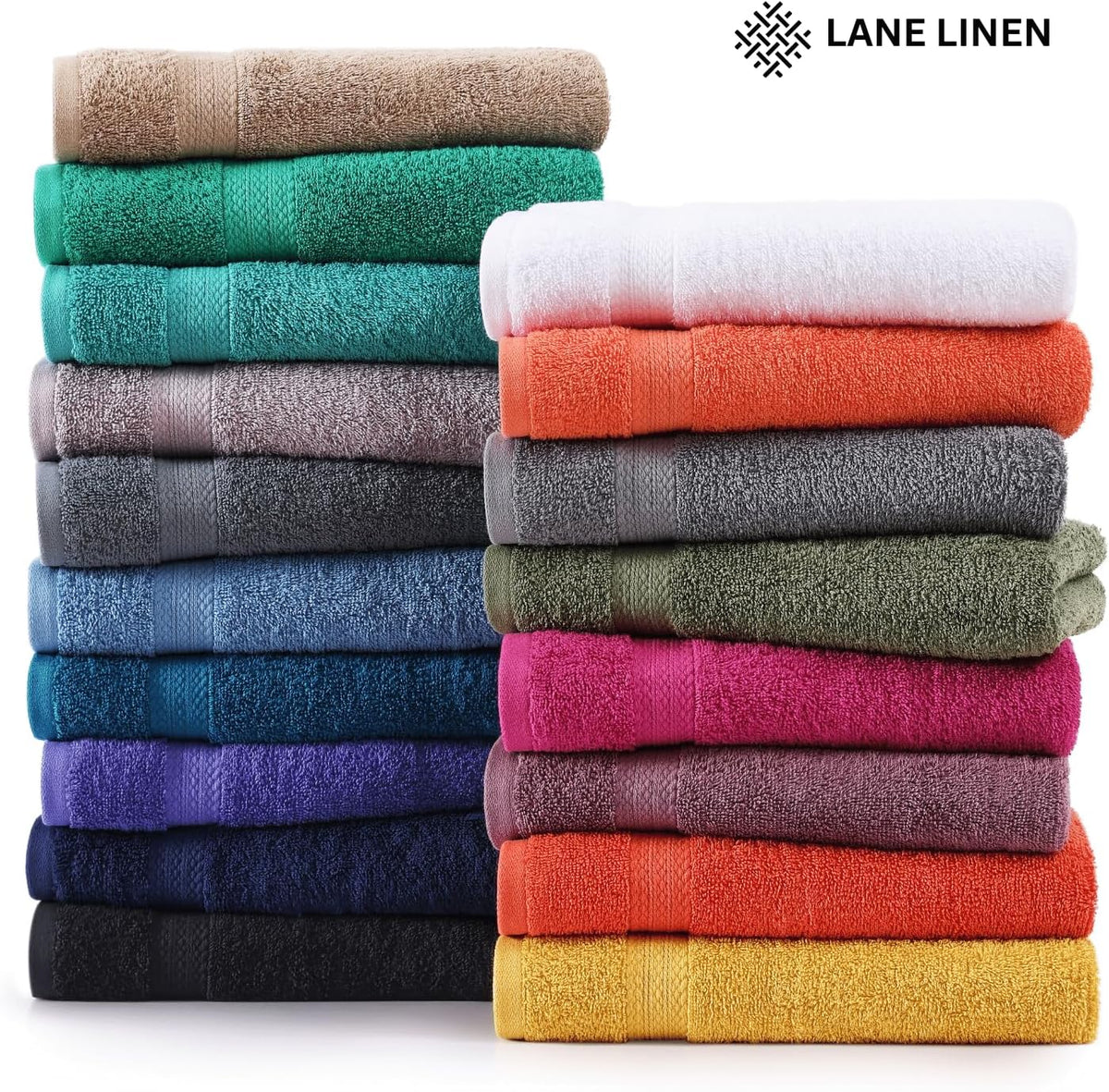 lane linen towel set quick dry 100% cotton on a desk or shelf
