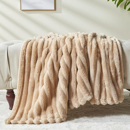 NEWCOSPLAY Super Soft King Blanket Brown Premium Silky Flannel Fleece 3D Ribbed - Image 8