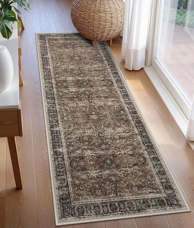 Lahome Boho 2x6 Brown Kitchen Runner Rugs Non Skid Washable, Vintage Carpet by Lahome