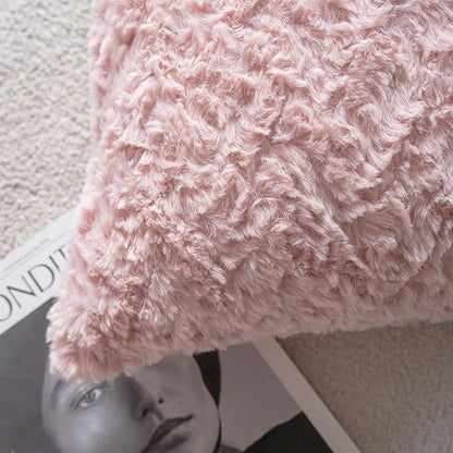 Neelvin Set of 2 Faux Fur Throw Pillow Covers 16x16 Inch Pink Cozy Soft Solid - Image 5