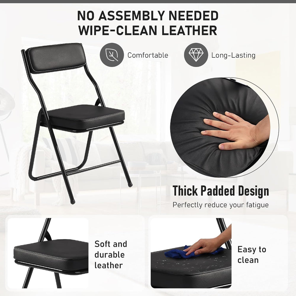 Padded Folding Dining Chairs with Cushion,Black,2 Pack