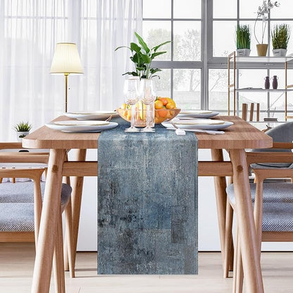 Emvency Farmhouse Style Table Runner, Abstract Art Painting Denim Blue Table - Image 4
