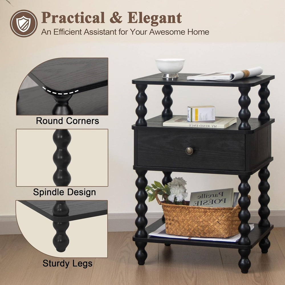 AWASEN Black Nightstand, Bed Side Table Bedroom with Drawer, End Table
