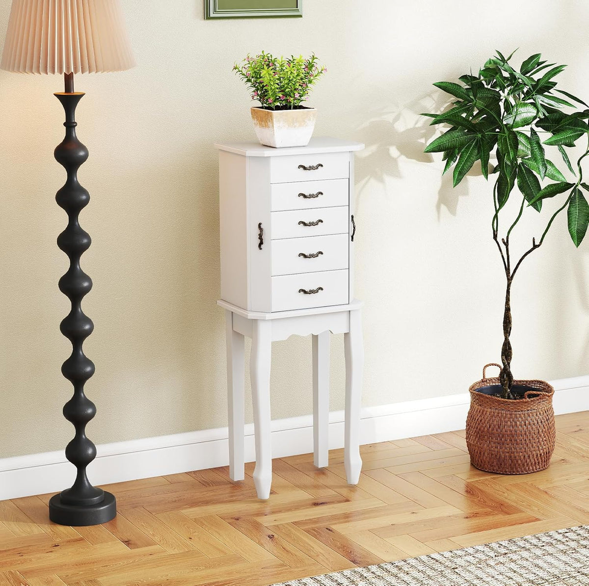 charmaid standing jewelry cabinet with 4 drawers, flip, view 9