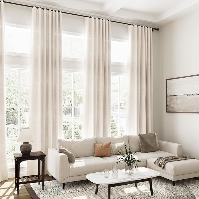 Extra Long Curtain 102 inches Long 2 Panels Set Back Tab Beige Drapes - Image 7