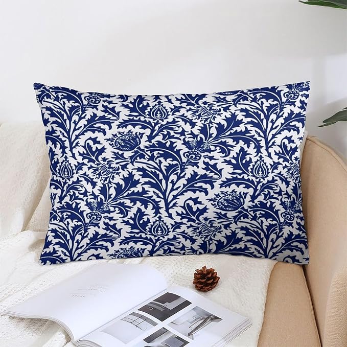 Thistle Damask Navy Blue and White William Morris Throw Pillow Covers 12x20 - Image 4