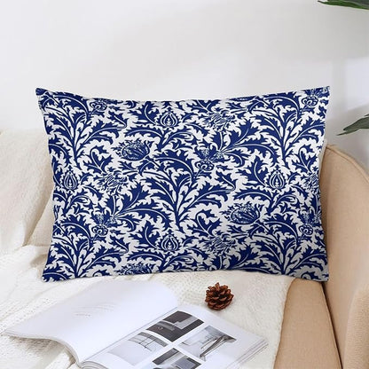 Thistle Damask Navy Blue and White William Morris Throw Pillow Covers 12x20 - Image 4