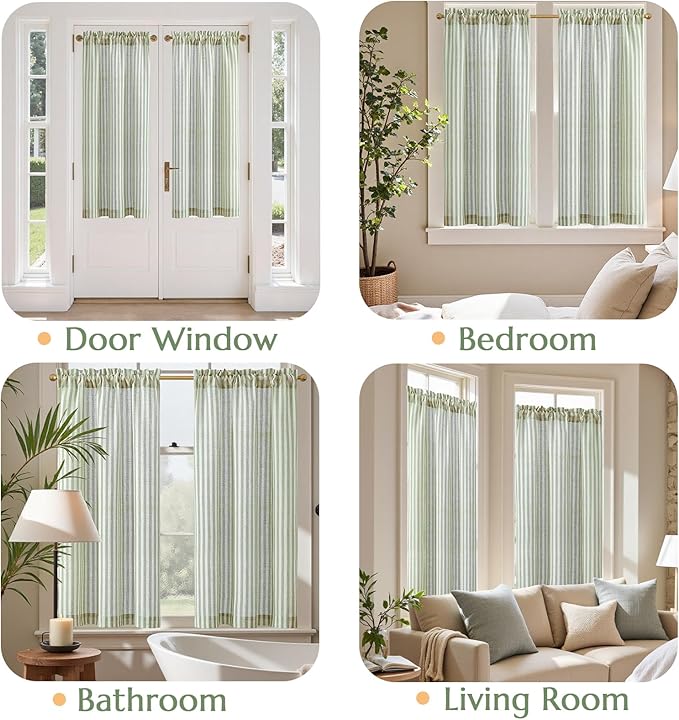 jinchan Striped Linen Kitchen Curtains 45 Inches Length Tier Curtains Farmhouse - Image 4