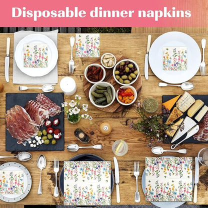 200Pcs Floral Paper Napkin Disposable Bathroom Napkins Guest Spring Flower - Image 5