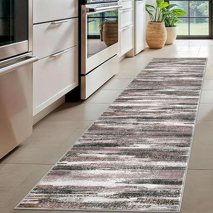 Modern Abstract Hallway Runner Rug, Dark Light Brown White Washable Kitchen - Image 2
