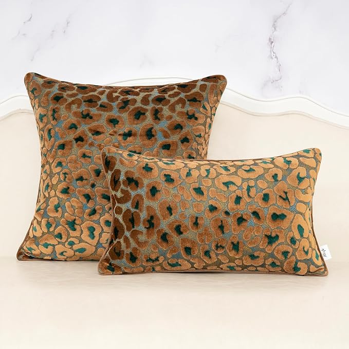 Alerfa Green Brown Floral Throw Pillow Cover 12 x 20 Inch Cut Velvet Rectange - Image 3